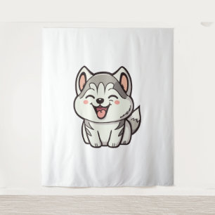 Gelukkige schattige Siberische husky hond Wandkleed