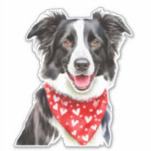 Gelukkige Schattigee Border Collie met Rode Hart B Sticker (Voorkant)