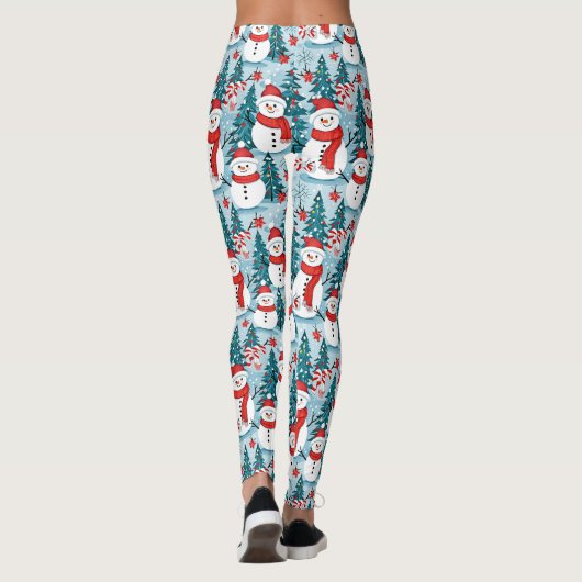 Gelukkige Schattigee Feestelijke Sneeuwmannen in B Leggings (Achterkant)