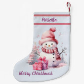 Gelukkige Schattigee Sneeuwman met Cadeau Bleu Ach Kleine Kerstsok (Achterkant)
