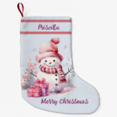 Gelukkige Schattigee Sneeuwman met Cadeau Bleu Ach Kleine Kerstsok (Voorkant)