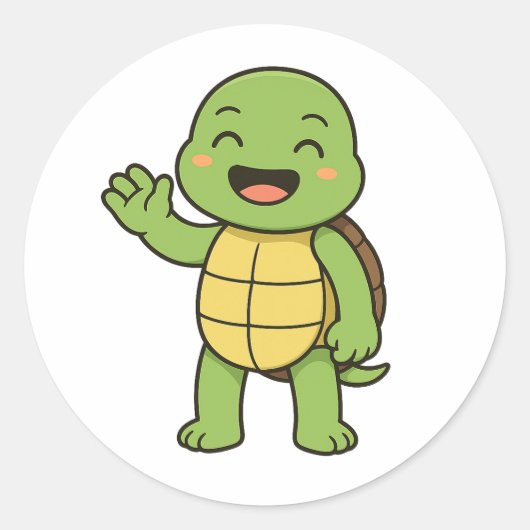 Gelukkige schildpad ronde sticker (Voorkant)