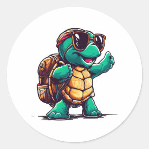 Gelukkige schildpad terug naar school tijd ronde sticker