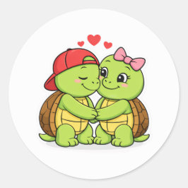 Gelukkige schildpadden verliefd ronde sticker