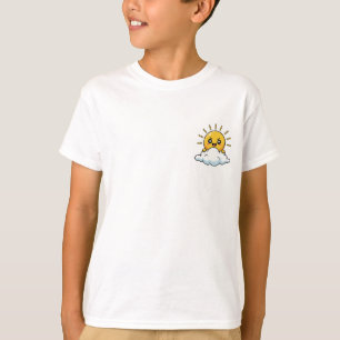Gelukkige schitterende zon die achter wolk kindere t-shirt