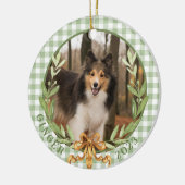 Gelukkige Sheltie in Laurel Wreath Foto Keramisch Ornament (Links)