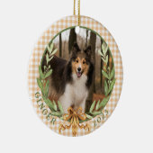 Gelukkige Sheltie in Laurel Wreath Foto Keramisch Ornament (Rechts)