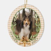 Gelukkige Sheltie in Laurel Wreath Foto Keramisch Ornament (Links)