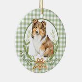 Gelukkige Sheltie in Laurel Wreath Keramisch Ornament (Rechts)