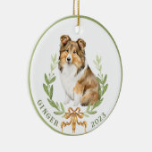 Gelukkige Sheltie in Laurel Wreath Keramisch Ornament (Rechts)