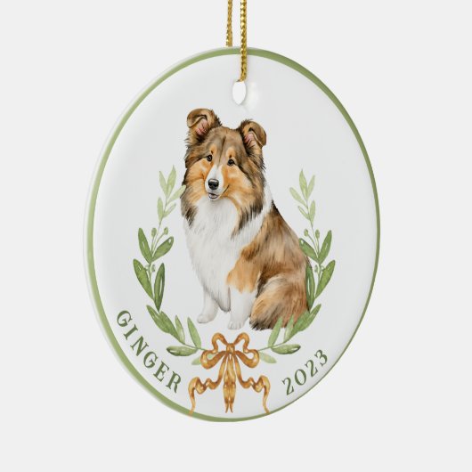 Gelukkige Sheltie in Laurel Wreath Keramisch Ornament (Rechts)