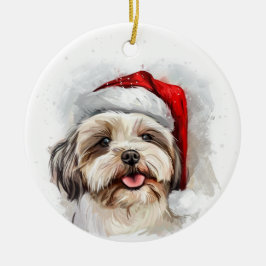 Gelukkige Shih Tzu-hond Kerstmis Persoonlijk Keramisch Ornament