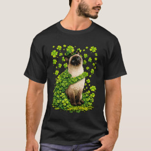 Gelukkige Siamese Kat met Shamrocks Klavers St Pat T-shirt