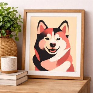 Gelukkige Siberische Husky Minimalistische Geometr Poster