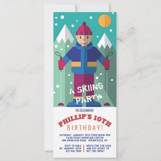 Gelukkige Skier Uitnodiging (Voorkant)