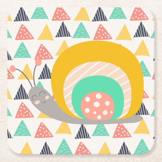 Gelukkige slak op driehoeken kartonnen onderzetters (Voorkant)