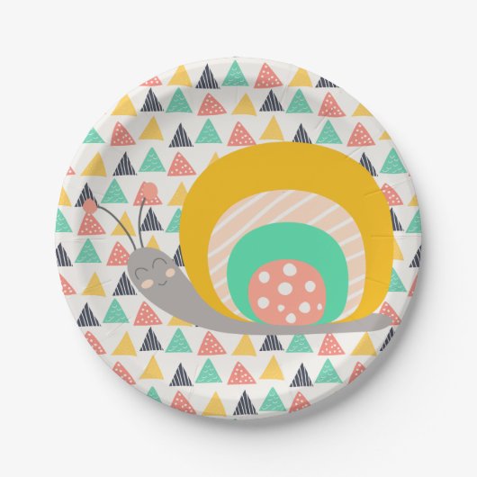 Gelukkige slak op driehoeken papieren bordje (Voorkant)