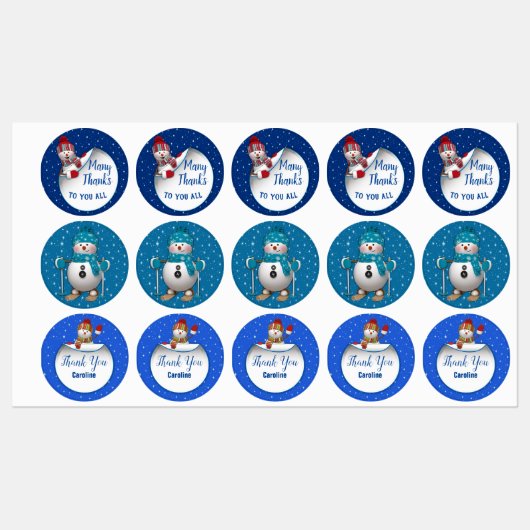 Gelukkige sneeuwman dank u labels (Vel)