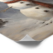 Gelukkige sneeuwman die Pet en rode sjaal in bos d Poster (Hoek)