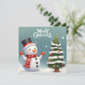 Gelukkige Sneeuwman en Kerstboom Feestdagenkaart (Staand voorkant)