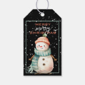 Gelukkige Sneeuwman in Blauwgroen Sjaal Kerstmis Cadeaulabel (Voorkant)