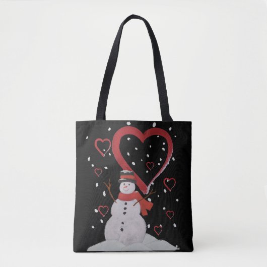 Gelukkige sneeuwman in de sneeuw met harten. tote bag (Voorkant)