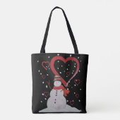 Gelukkige sneeuwman in de sneeuw met harten. tote bag (Achterkant)