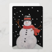 Gelukkige sneeuwman in de sneeuw 's nachts. feestdagenkaart (Voorkant / Achterkant)