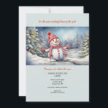 Gelukkige Sneeuwman Kaart<br><div class="desc">Een besneeuwde, winterthema-uitnodiging met een lachende sneeuwman met hoed en sjaal. Geschikt voor de meeste van uw wintervieringen. (Afbeelding door Pix). De kaart is gemakkelijk aan te passen met uw tekst, lettertype en letterkleur. Niet precies wat u zoekt? Al onze producten kunnen op maat worden ontworpen om aan uw behoeften...</div>