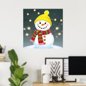 Gelukkige sneeuwman met Sparklers en Santa Hat Poster (Thuiskantoor)