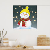Gelukkige sneeuwman met Sparklers en Santa Hat Poster (Keuken)