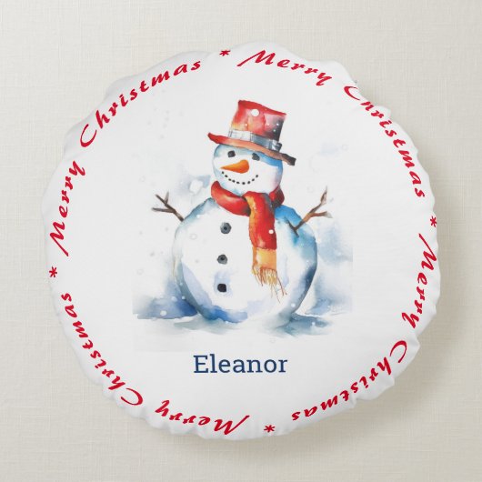 Gelukkige Sneeuwman Vrolijk Kerstmis Schattigee Do Rond Kussen (Achterkant)