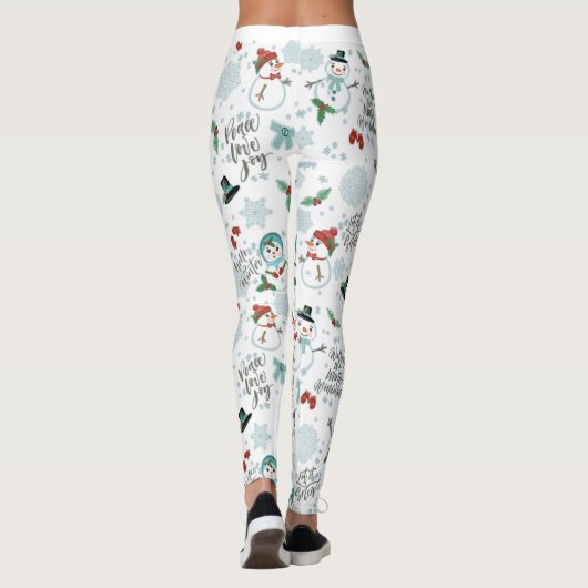 Gelukkige Sneeuwmannen Modern Kerstvakantie patroo Leggings (Achterkant)