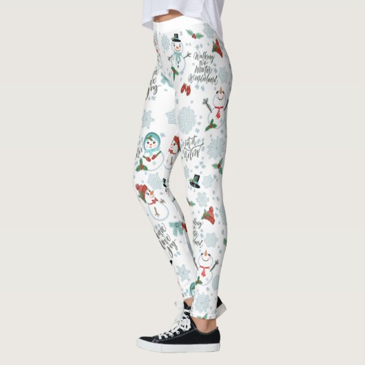 Gelukkige Sneeuwmannen Modern Kerstvakantie patroo Leggings (Links)