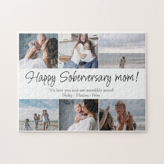 Gelukkige Soberversary Mam, 6 Fotocollage Custom Legpuzzel (Horizontaal)