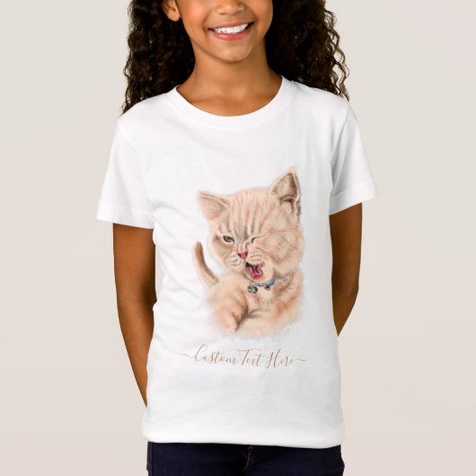 Gelukkige speelse kat Grappig T-shirt met aangepas (Voorkant)