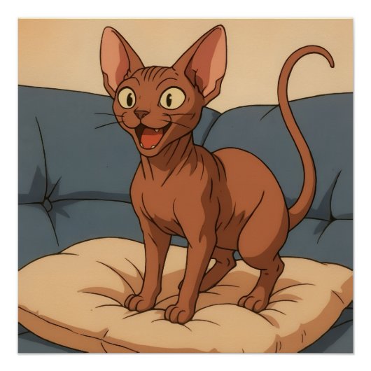 Gelukkige Sphynx Kat Perfect Poster (Voorkant)