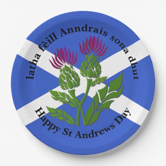 Gelukkige St Andrews Dag Vlag Distel Groot 9" Papieren Bordje (Voorkant)