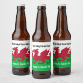 Gelukkige St. David's Day Rode Draak Welse vlag Bier Etiket (Flessen)