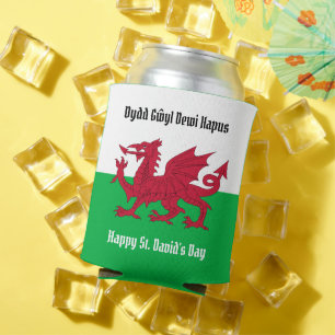 Gelukkige St. David's Day Rode Draak Welse vlag Blikjeskoeler