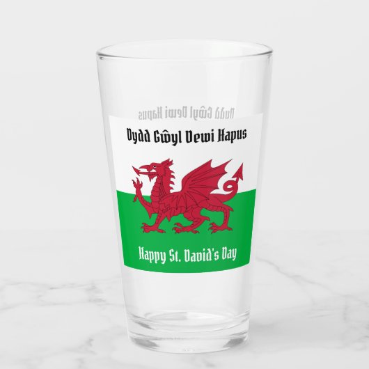 Gelukkige St. David's Day Rode Draak Welse vlag Glas (Achterkant)
