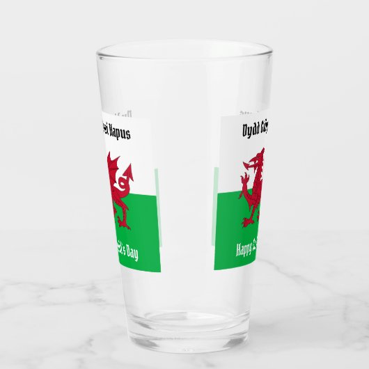 Gelukkige St. David's Day Rode Draak Welse vlag Glas (Links)