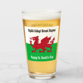 Gelukkige St. David's Day Rode Draak Welse vlag Glas