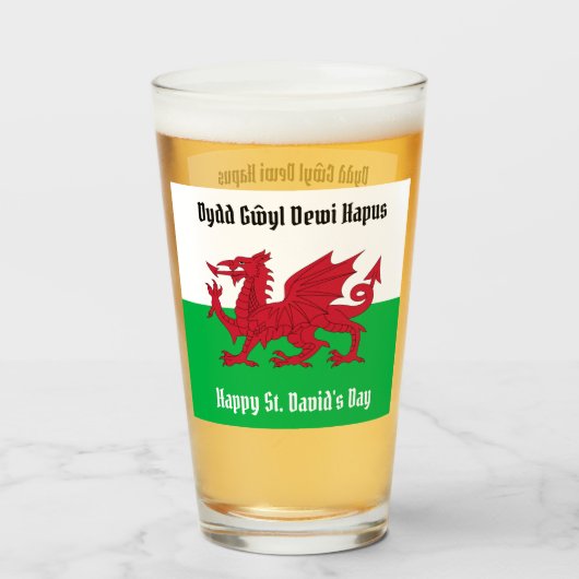 Gelukkige St. David's Day Rode Draak Welse vlag Glas (Voorkant gevuld)