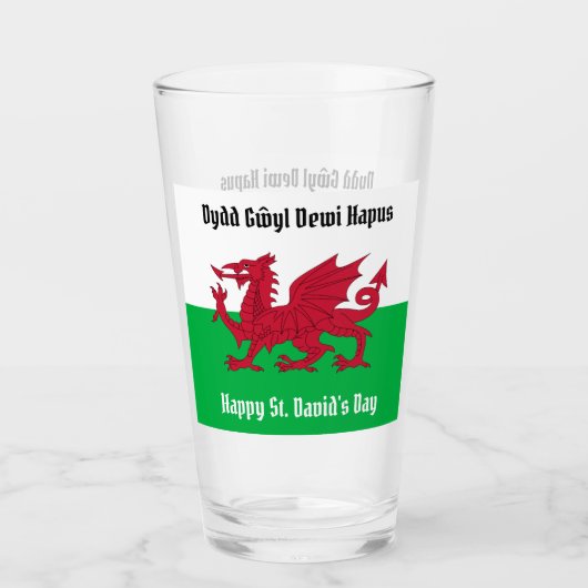 Gelukkige St. David's Day Rode Draak Welse vlag Glas (Voorkant)