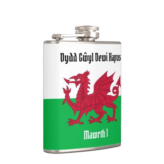 Gelukkige St. David's Day Rode Draak Welse vlag Heupfles (Rechts)
