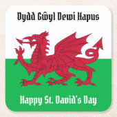 Gelukkige St. David's Day Rode Draak Welse vlag Kartonnen Onderzetters (Voorkant)