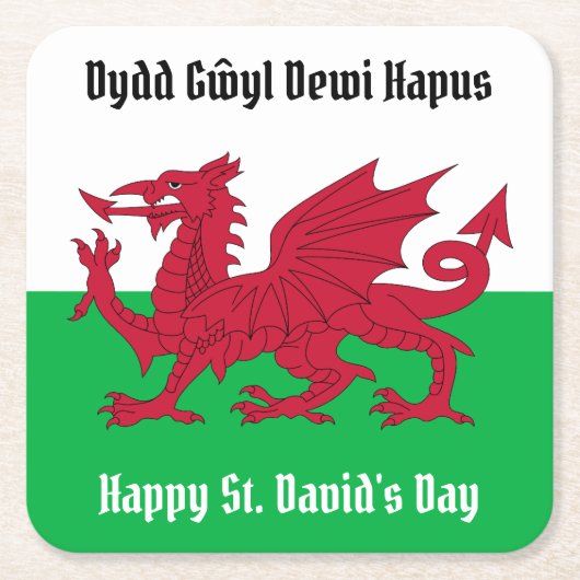Gelukkige St. David's Day Rode Draak Welse vlag Kartonnen Onderzetters (Voorkant)