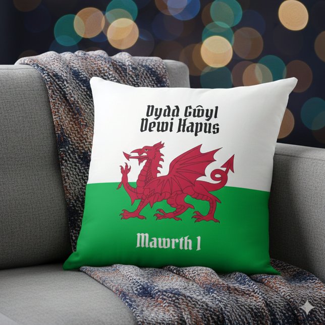 Gelukkige St. David's Day Rode Draak Welse vlag Kussen (Happy St. David's Day Welsh Flag Throw Pillow Cover Photo)