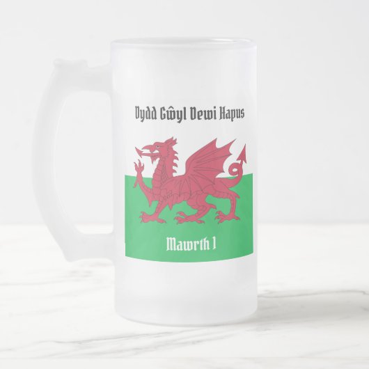 Gelukkige St. David's Day Rode Draak Welse vlag Matglas Bierpul (Links)
